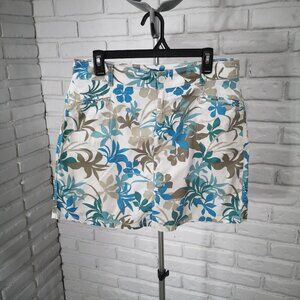 Croft & Barrow Ladies Size 12 Petite Teal Brown & Off White Stretch Skorts